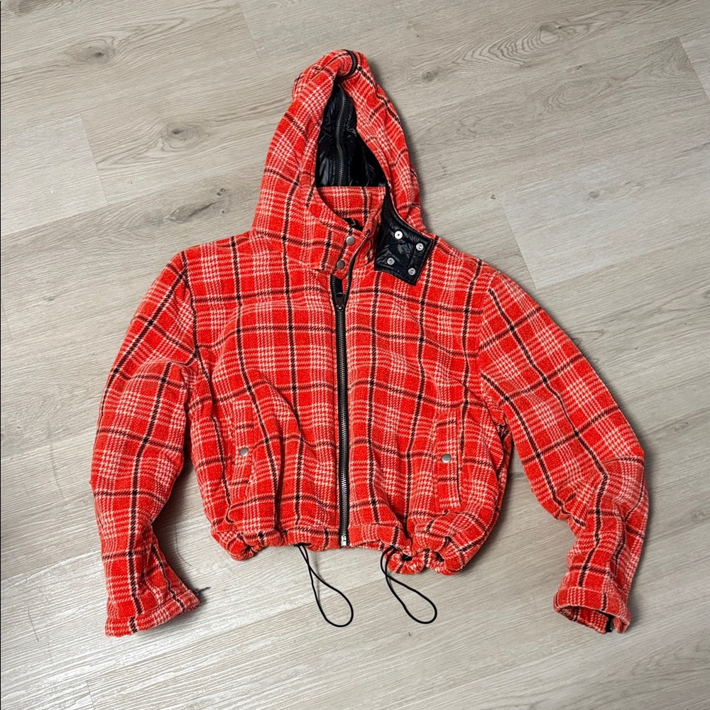 Free People Strike Out Adjustible Hooded Coat Plaid Puffer We the Free Jacket